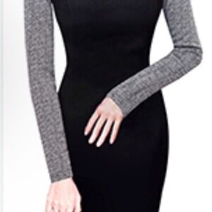 A041 Black Sheath Dress with Raglan Long Sleeves 0136